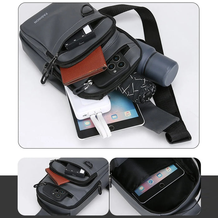 WEIXIER WD6226 Men Chest Bag Large Capacity Waterproof Crossbody Shoulder Bag Oxford Cloth WD6226 - Black - 6