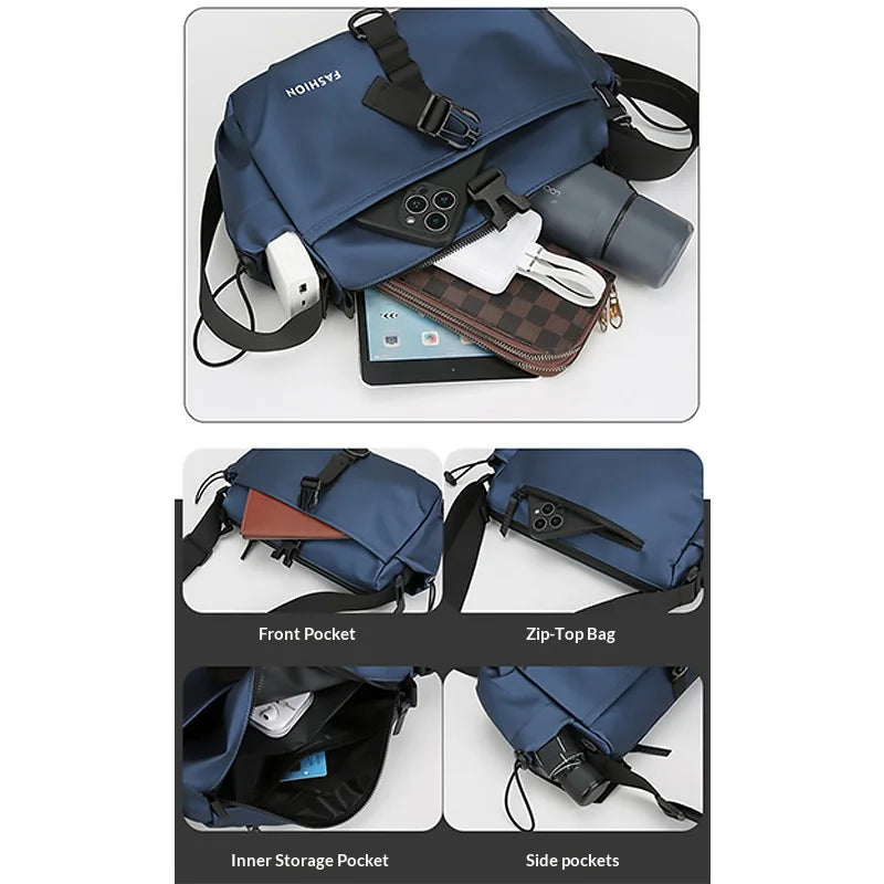 WEIXIER WD2561 Men's Crossbody Bag Large Capacity Chest Bag Waterproof PU Leather for Work Commute Travel - Black - 4