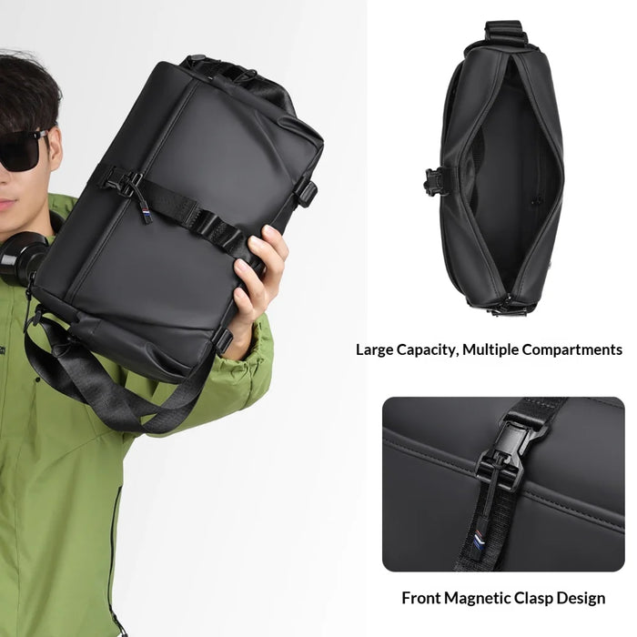 WEIXIER WD5628 Men's Shoulder Bag Large Capacity Travel Crossbody Bag Water Resistant for Commuting Gym - Black - 2