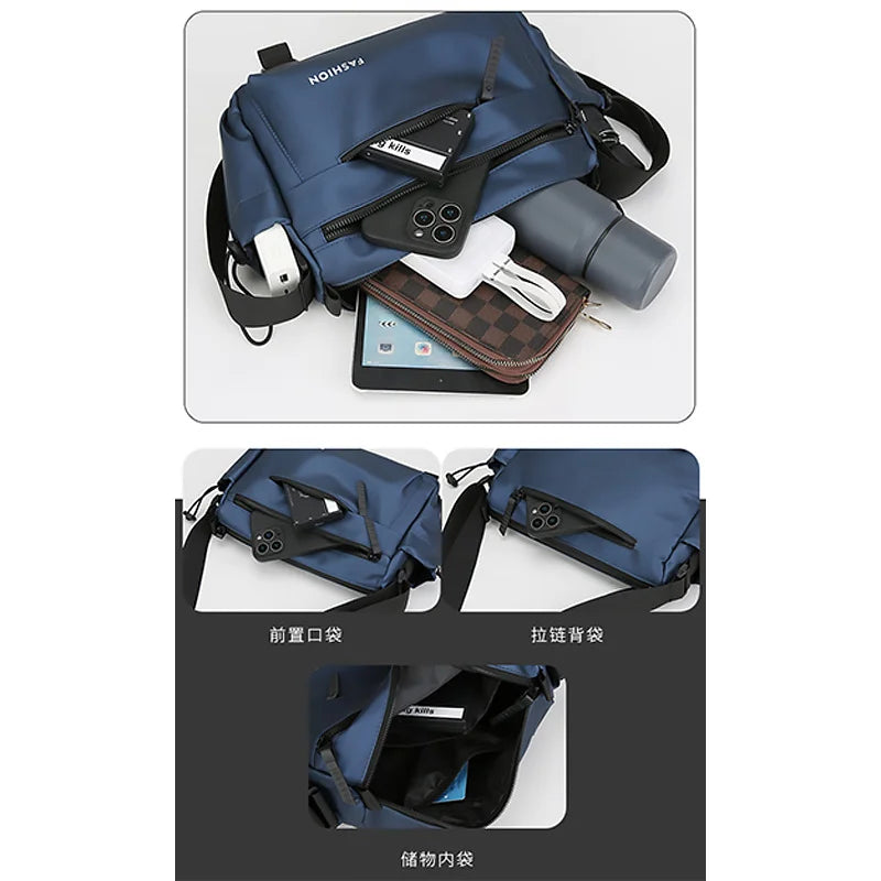 WEIXIER WD2562 Men Crossbody Bag Multi Compartments Waterproof PU Leather Chest Bag for Work Commute - Black - 4