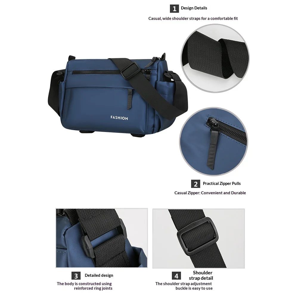 WEIXIER WD2562 Men Crossbody Bag Multi Compartments Waterproof PU Leather Chest Bag for Work Commute - Black - 5