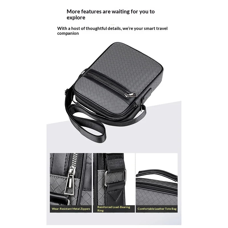 WEIXIER WD602 Men's Crossbody Bag PU Leather Waterproof Messenger Bag for Business Casual - Black - 3