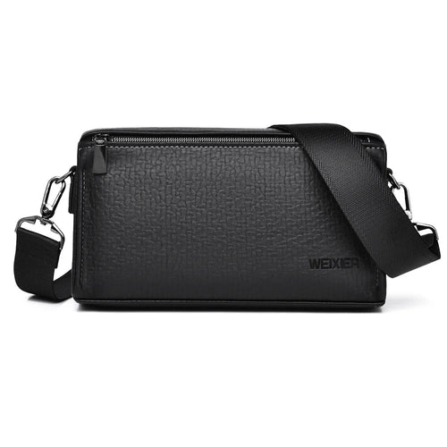 WEIXIER W133 Men Crossbody Bag PU Leather Shoulder Bag Multi Compartment Waterproof for Business - Black - 1