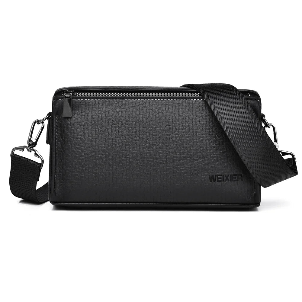 WEIXIER W133 Men Crossbody Bag PU Leather Shoulder Bag Multi Compartment Waterproof for Business - Black - 1