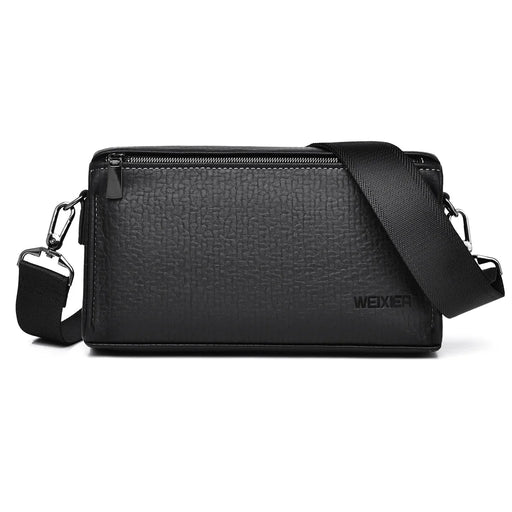WEIXIER W133 Men Crossbody Bag PU Leather Shoulder Bag Multi Compartment Waterproof for Business - Black - 1