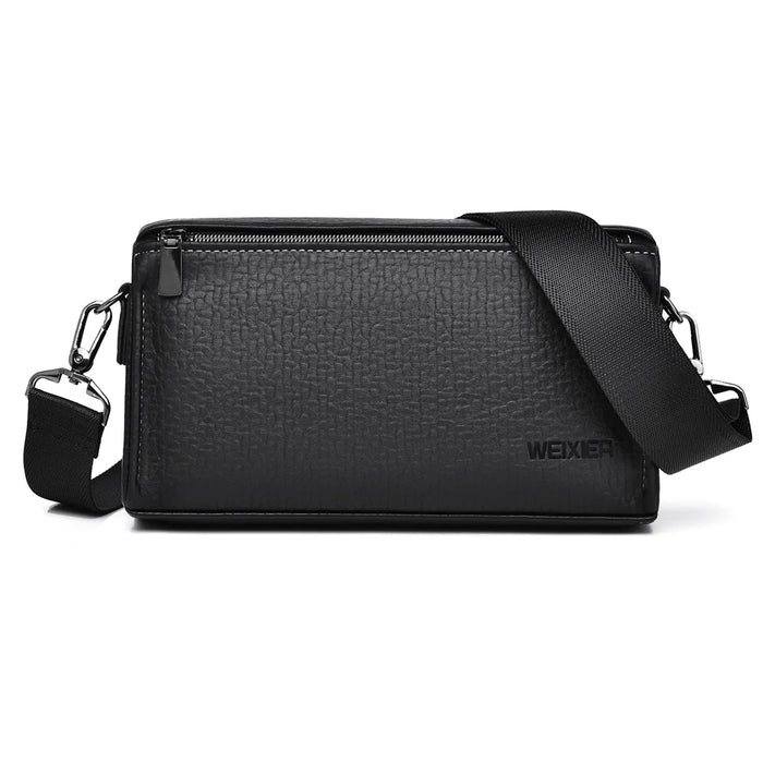 WEIXIER W133 Men Crossbody Bag PU Leather Shoulder Bag Multi Compartment Waterproof for Business - Black - 1