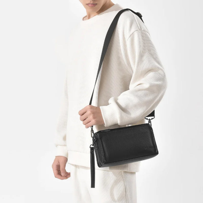 WEIXIER W133 Men Crossbody Bag PU Leather Shoulder Bag Multi Compartment Waterproof for Business - Black - 3