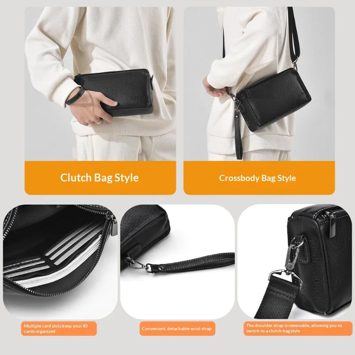 WEIXIER W133 Men Crossbody Bag PU Leather Shoulder Bag Multi Compartment Waterproof for Business - Black - 5