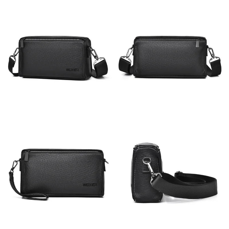 WEIXIER W133 Men Crossbody Bag PU Leather Shoulder Bag Multi Compartment Waterproof for Business - Black - 6