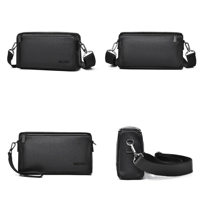 WEIXIER W133 Men Crossbody Bag PU Leather Shoulder Bag Multi Compartment Waterproof for Business - Black - 6