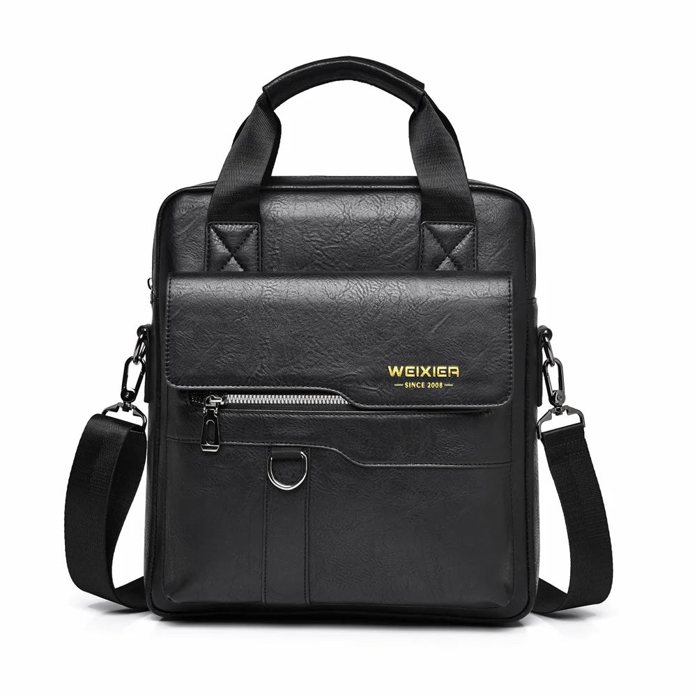 WEIXIER T666 Men's Business Briefcase Bag Large Capacity Vertical Handbag PU Leather Waterproof Computer Bag for 12 inch Laptop - Black - 1