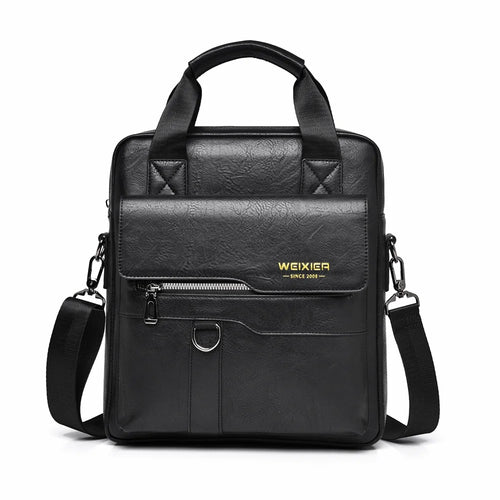 WEIXIER T666 Men's Business Briefcase Bag Large Capacity Vertical Handbag PU Leather Waterproof Computer Bag for 12 inch Laptop - Black - 1