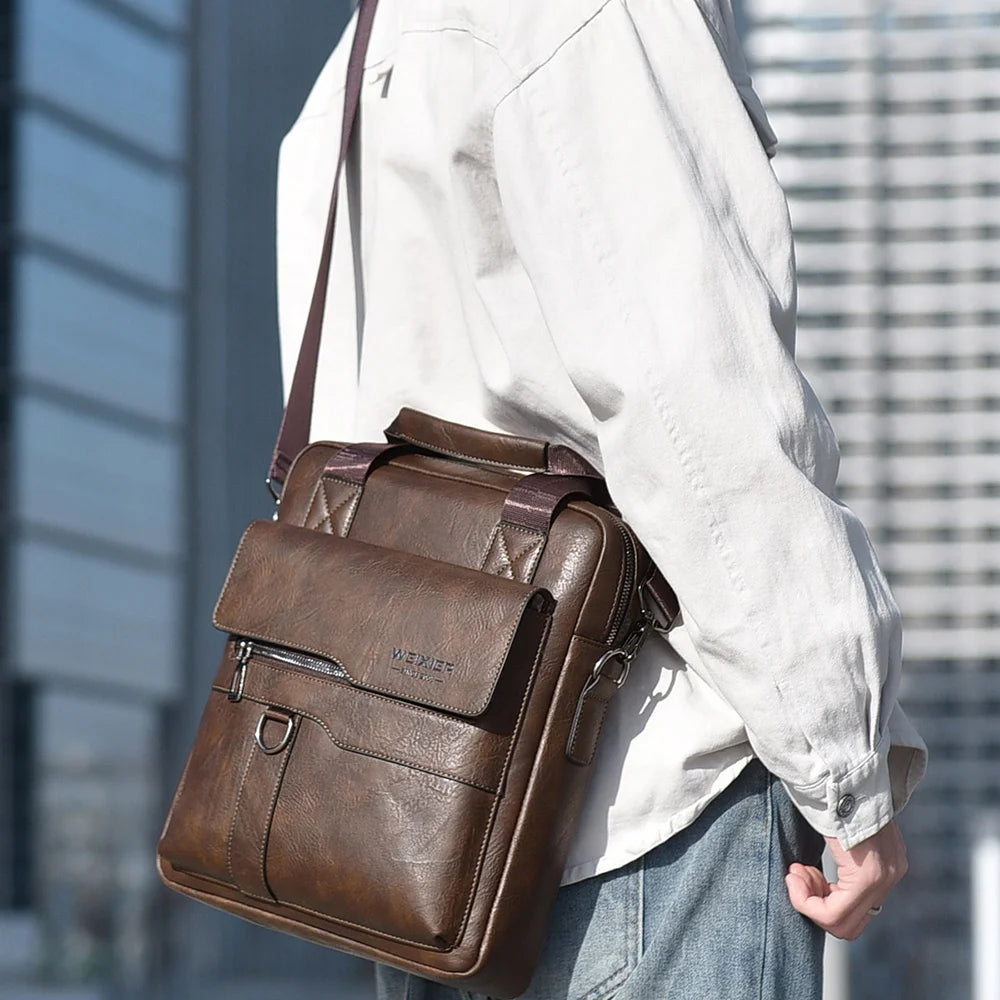 WEIXIER T666 Men's Business Briefcase Bag Large Capacity Vertical Handbag PU Leather Waterproof Computer Bag for 12 inch Laptop - Black - 6