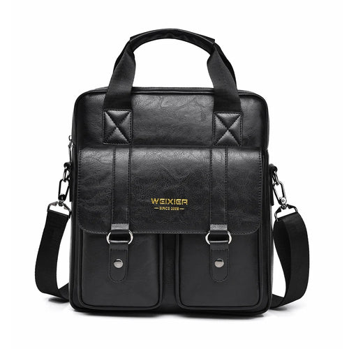 WEIXIER T667 Men Business Briefcase Large Capacity 12 inch Vertical Laptop Bag PU Leather Commuter Handbag - Black - 1