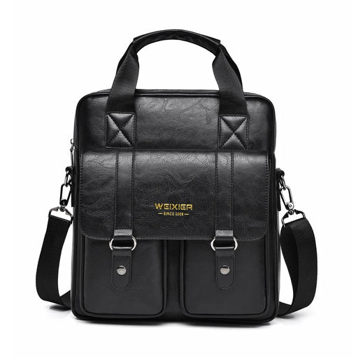 WEIXIER T667 Men Business Briefcase Large Capacity 12 inch Vertical Laptop Bag PU Leather Commuter Handbag - Black - 1