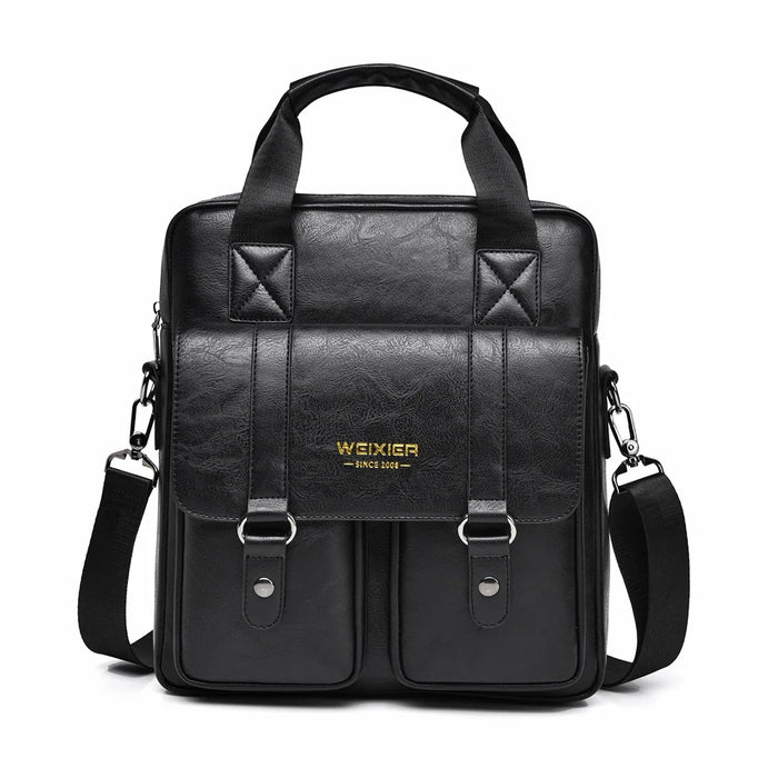 WEIXIER T667 Men Business Briefcase Large Capacity 12 inch Vertical Laptop Bag PU Leather Commuter Handbag - Black - 1