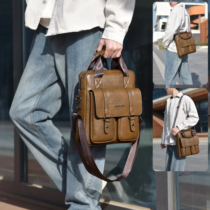 WEIXIER T667 Men Business Briefcase Large Capacity 12 inch Vertical Laptop Bag PU Leather Commuter Handbag - Black - 5
