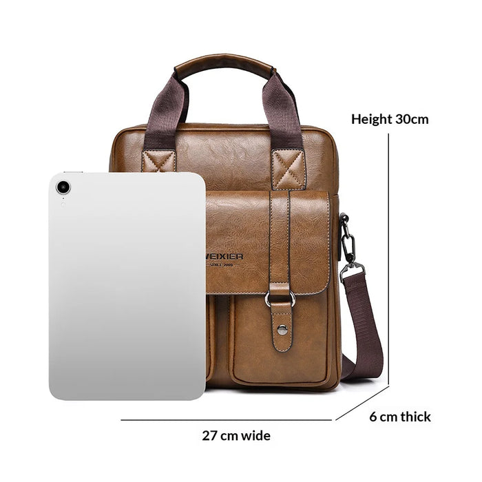 WEIXIER T667 Men Business Briefcase Large Capacity 12 inch Vertical Laptop Bag PU Leather Commuter Handbag - Black - 7