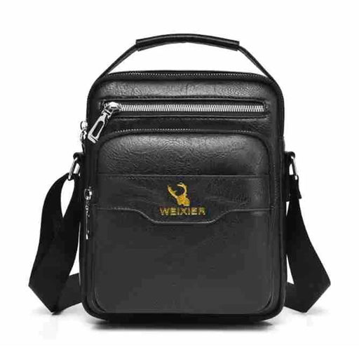 WEIXIER D1107 Men Crossbody Bag PU Leather Shoulder Bag Vertical Business Messenger Bag for 8 Inch Tablet - Black - 1