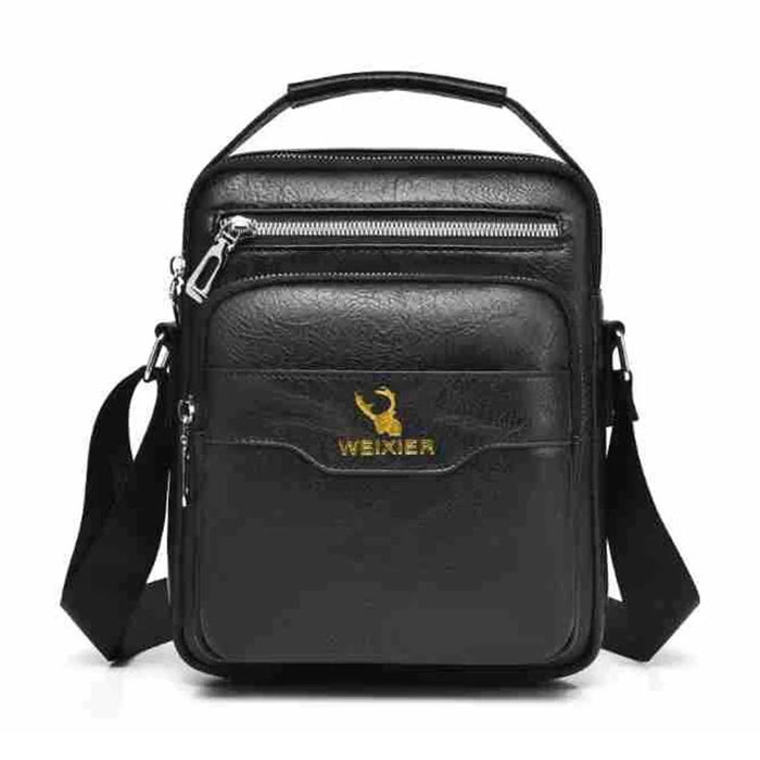 WEIXIER D1107 Men Crossbody Bag PU Leather Shoulder Bag Vertical Business Messenger Bag for 8 Inch Tablet - Black - 1