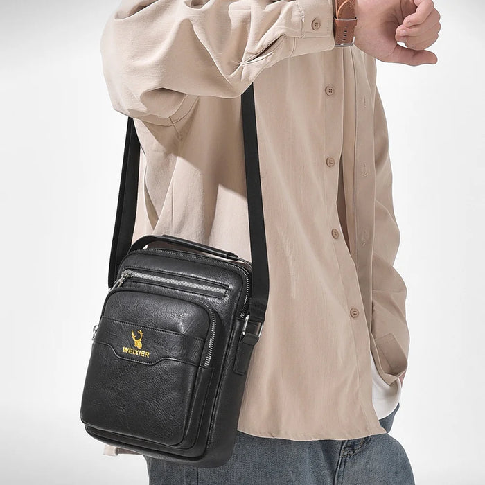 WEIXIER D1107 Men Crossbody Bag PU Leather Shoulder Bag Vertical Business Messenger Bag for 8 Inch Tablet - Black - 2