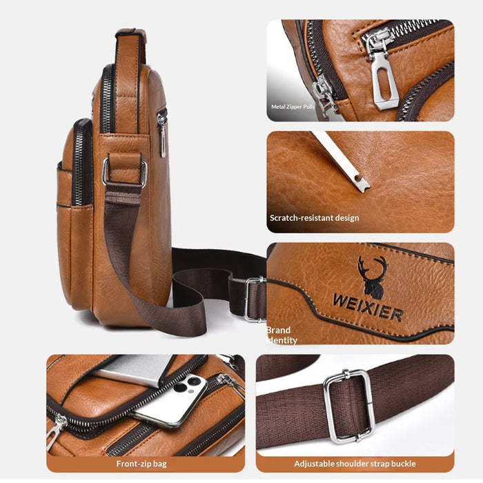 WEIXIER D1107 Men Crossbody Bag PU Leather Shoulder Bag Vertical Business Messenger Bag for 8 Inch Tablet - Black - 3
