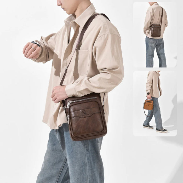 WEIXIER D1107 Men Crossbody Bag PU Leather Shoulder Bag Vertical Business Messenger Bag for 8 Inch Tablet - Black - 4
