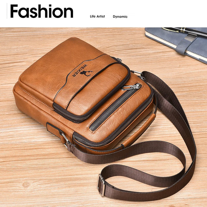 WEIXIER D1107 Men Crossbody Bag PU Leather Shoulder Bag Vertical Business Messenger Bag for 8 Inch Tablet - Black - 5