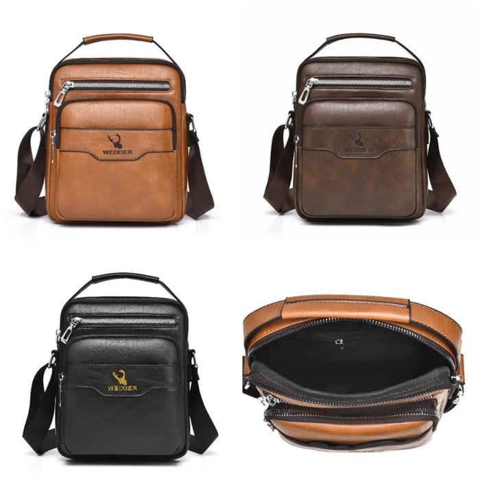 WEIXIER D1107 Men Crossbody Bag PU Leather Shoulder Bag Vertical Business Messenger Bag for 8 Inch Tablet - Black - 6