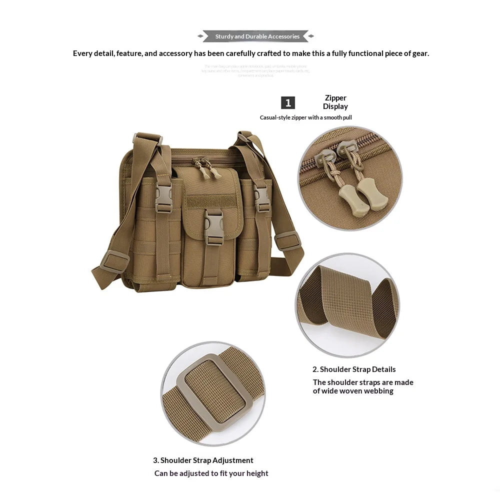 WEIXIER WDT8052 Men Tactical Crossbody Bag Large Capacity Waterproof Nylon Shoulder Bag Multi Pocket for Outdoor Travel - Black - 3