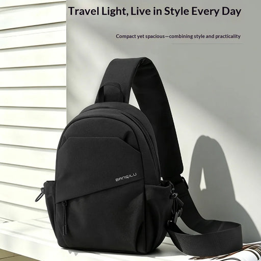 WEIXIER WD8368 Men Chest Bag Crossbody Waterproof Nylon Shoulder Bag Large Capacity for Travel Outdoor - Black - 2