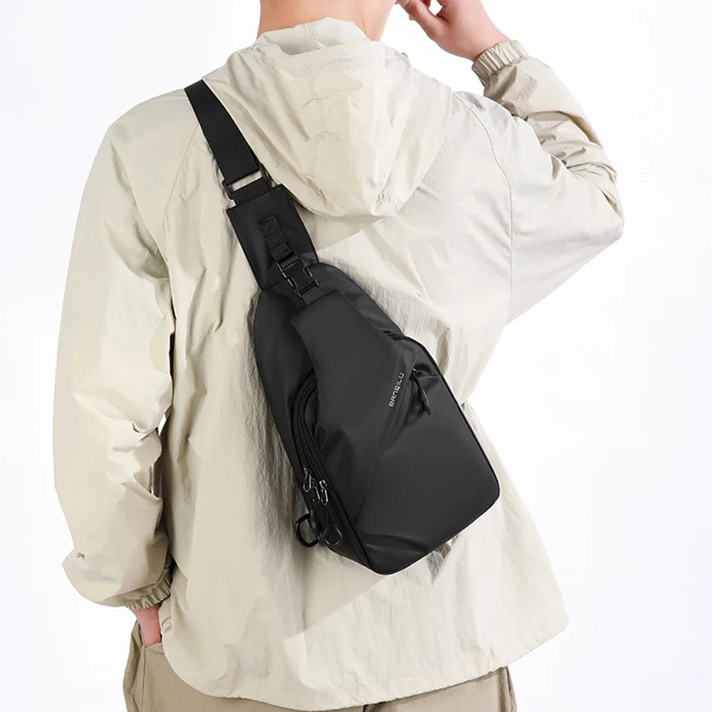 WEIXIER WD8363 Men Chest Bag Large Capacity Crossbody Sling Bag Water Resistant for Daily Commute - Black - 4