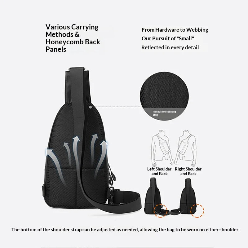 WEIXIER WD8363 Men Chest Bag Large Capacity Crossbody Sling Bag Water Resistant for Daily Commute - Black - 7