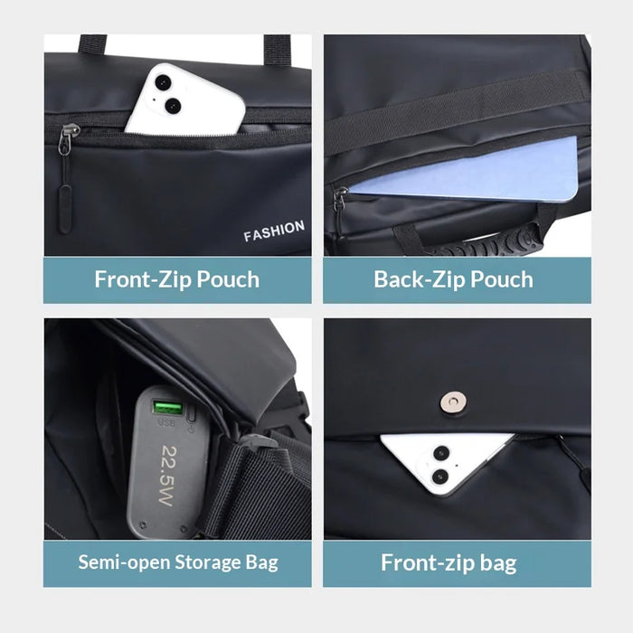 WEIXIER WD25-10 Men Shoulder Bag Large Capacity Crossbody Bag Business Casual Handbag for Office Travel - Black - 3