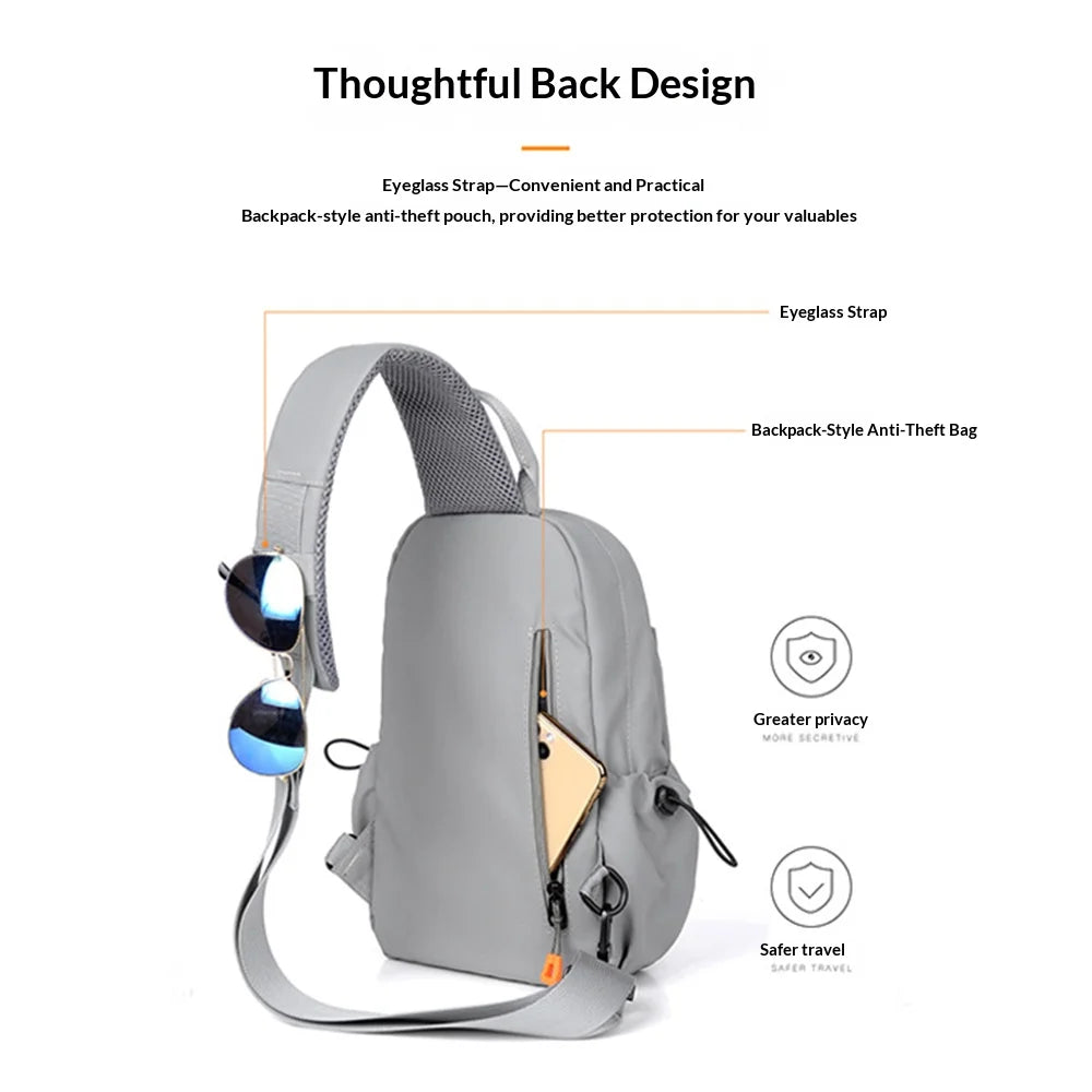 WEIXIER WD5692 Men Chest Bag Waterproof Crossbody Shoulder Bag with USB Charging Port for Travel Daily - Black - 4