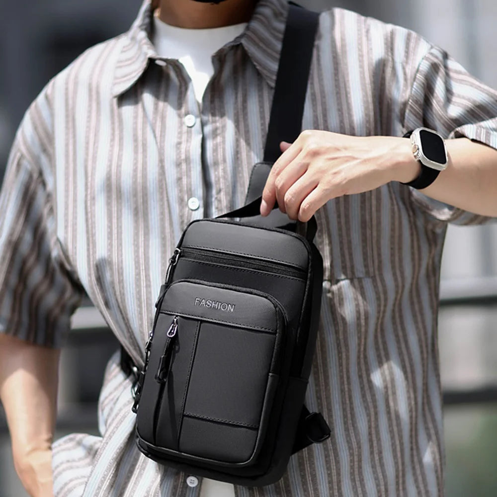 WEIXIER WDE-8 Men Crossbody Bag Waterproof Chest Bag Large Capacity Shoulder Bag for Sports Travel - Black - 3