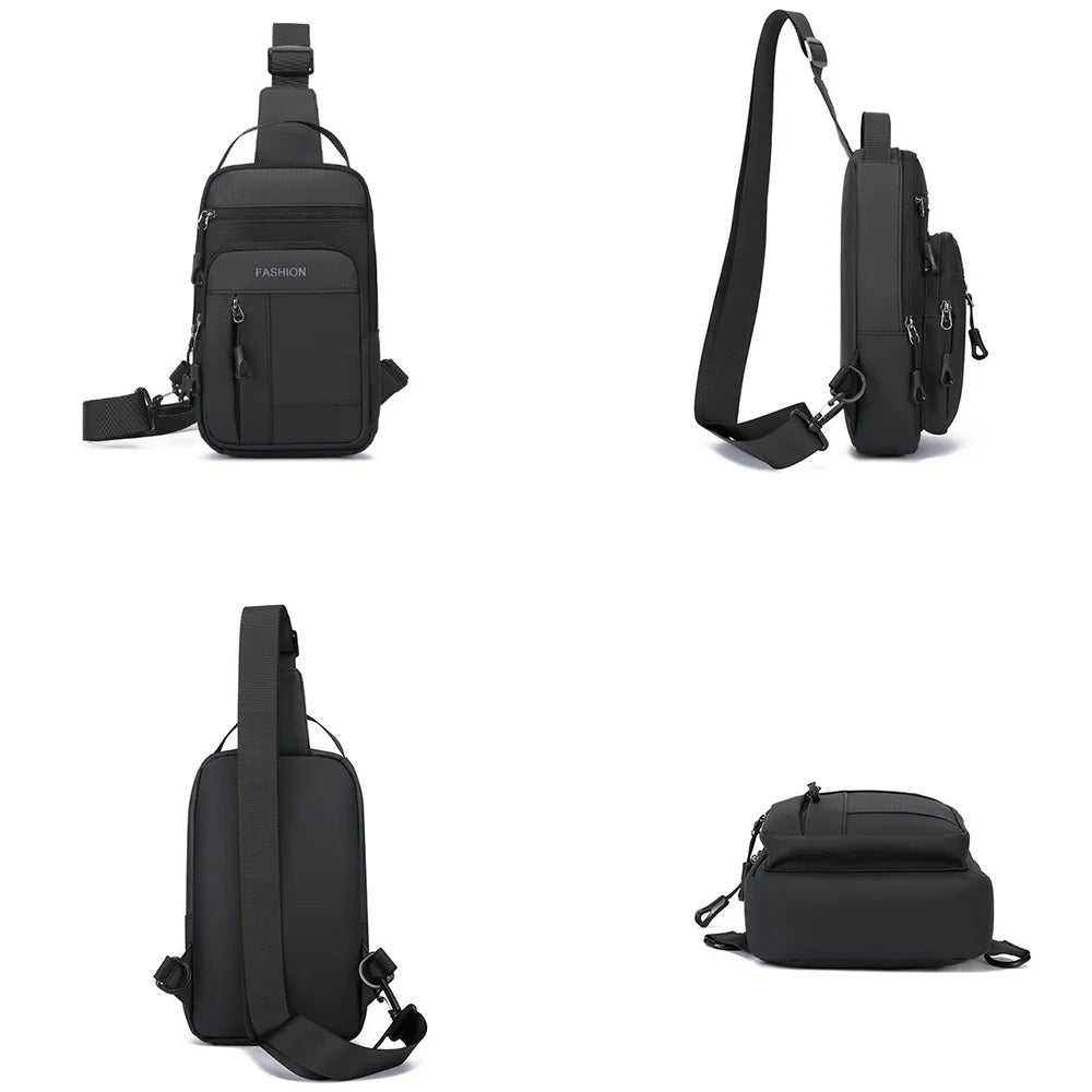 WEIXIER WDE-8 Men Crossbody Bag Waterproof Chest Bag Large Capacity Shoulder Bag for Sports Travel - Black - 6