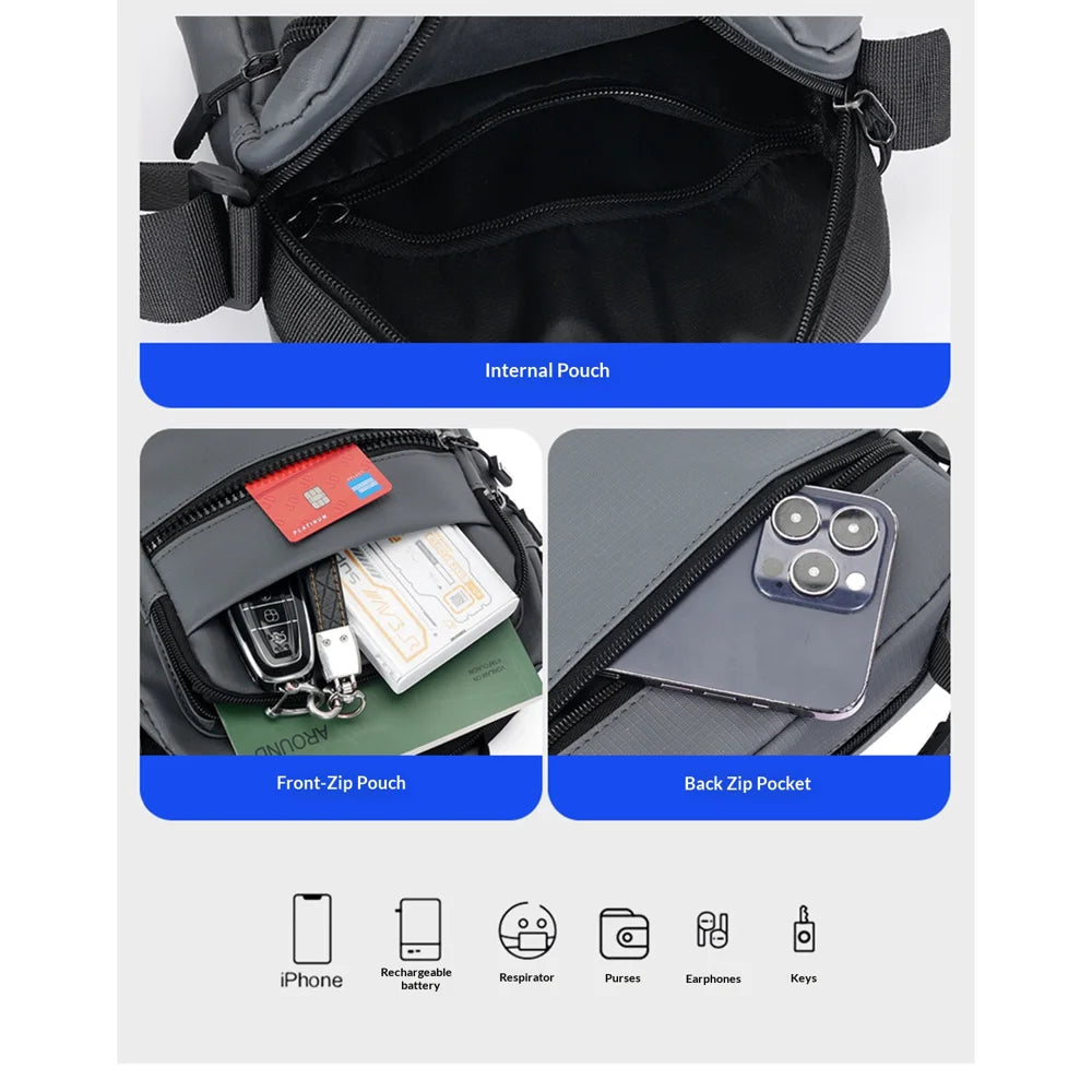 WEIXIER WD8048 Men's Business Crossbody Bag Lightweight Shoulder Bag Water Resistant Messenger Bag for Phone Wallet - Black - 3
