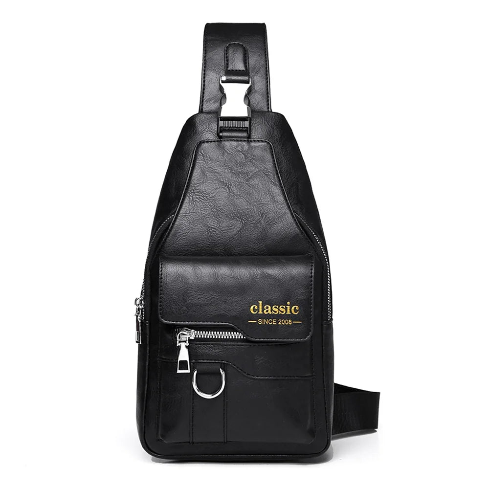 WEIXIER X441 Crossbody Chest Bag Men Vintage Shoulder Bag Large Capacity Waterproof Sling Bag - Black - 1
