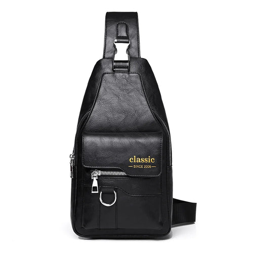 WEIXIER X441 Crossbody Chest Bag Men Vintage Shoulder Bag Large Capacity Waterproof Sling Bag - Black - 1