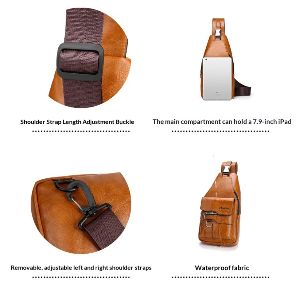 WEIXIER X441 Crossbody Chest Bag Men Vintage Shoulder Bag Large Capacity Waterproof Sling Bag - Black - 3