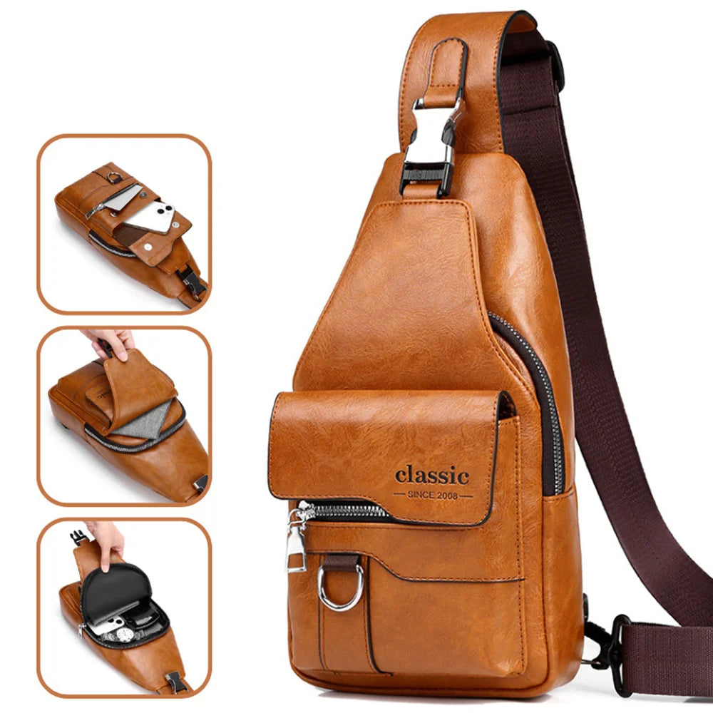 WEIXIER X441 Crossbody Chest Bag Men Vintage Shoulder Bag Large Capacity Waterproof Sling Bag - Black - 4