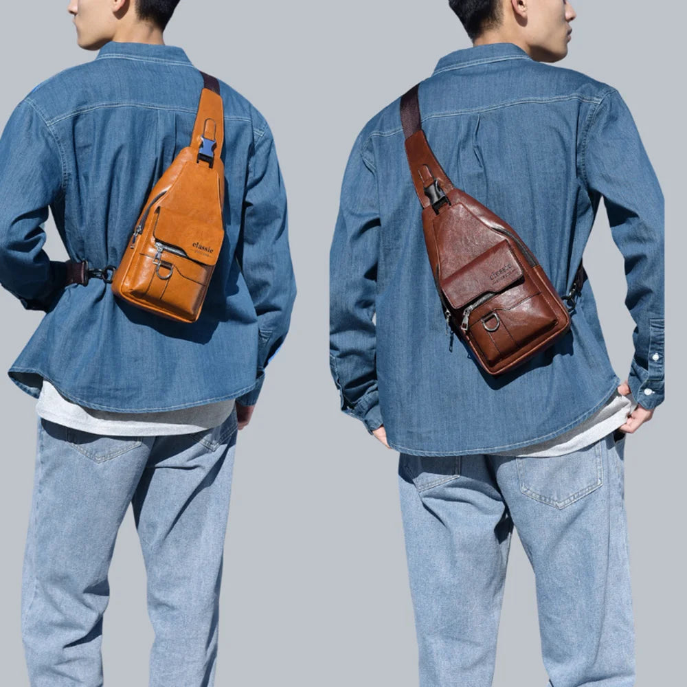 WEIXIER X441 Crossbody Chest Bag Men Vintage Shoulder Bag Large Capacity Waterproof Sling Bag - Black - 5