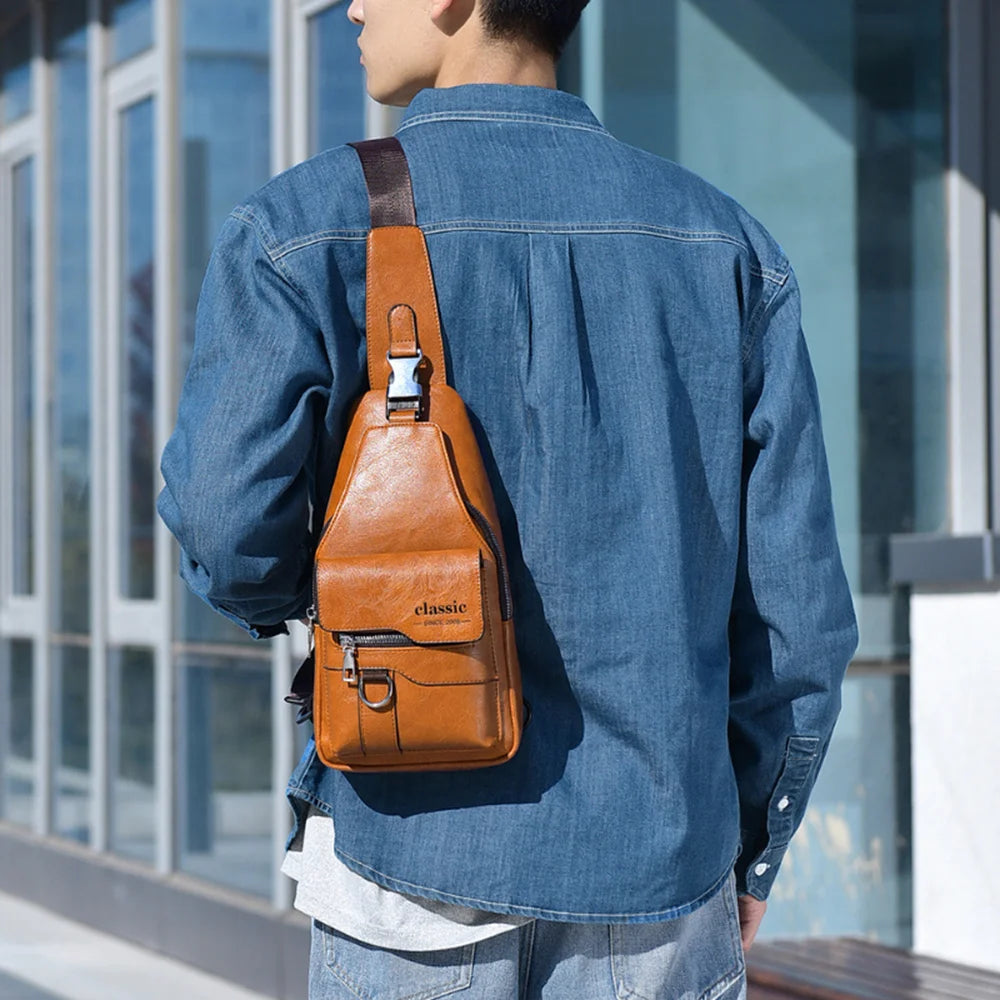 WEIXIER X441 Crossbody Chest Bag Men Vintage Shoulder Bag Large Capacity Waterproof Sling Bag - Black - 6