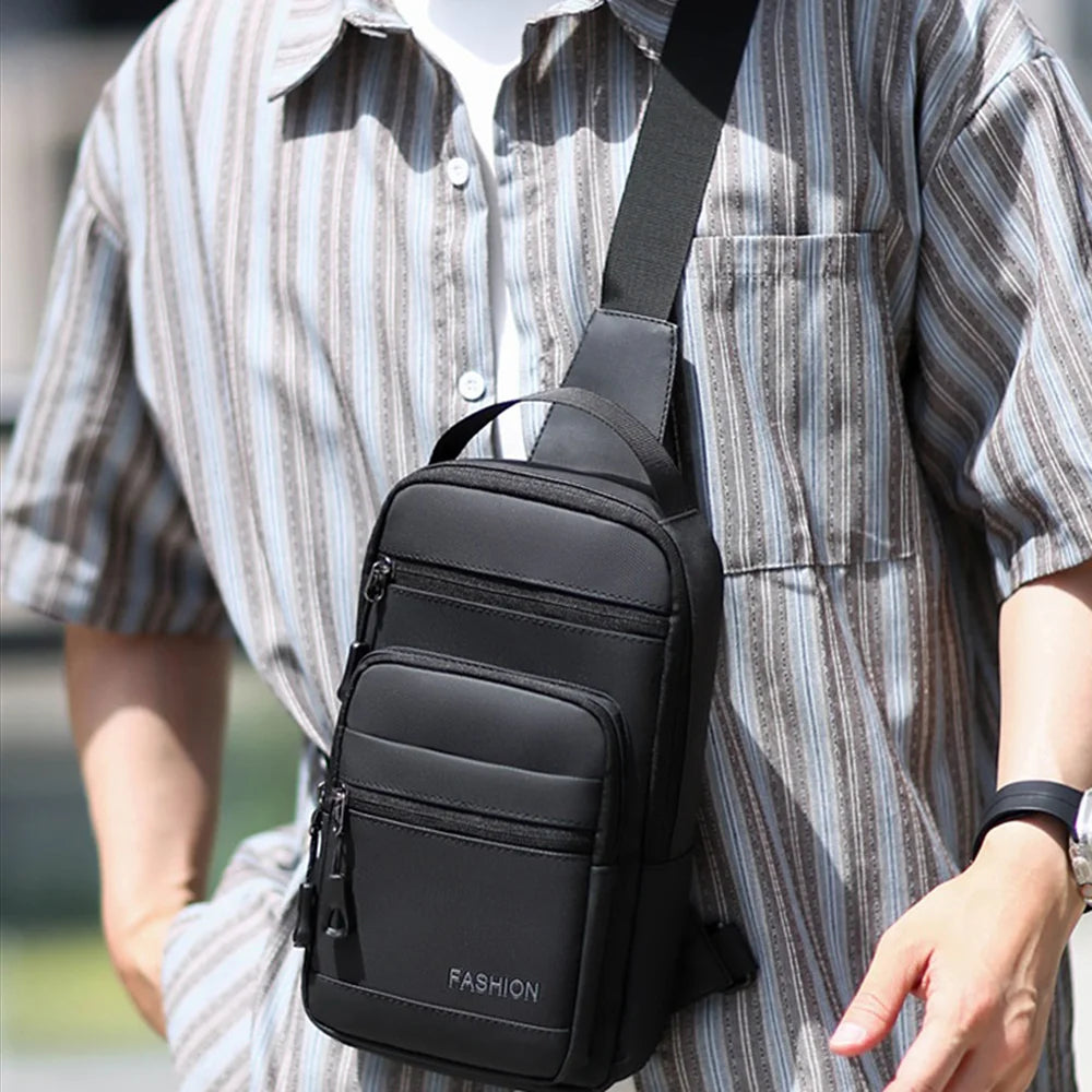 WEIXIER WDE-7 Men's Large Capacity Sling Bag Multi-functional Business Casual Crossbody Chest Bag - Black - 2