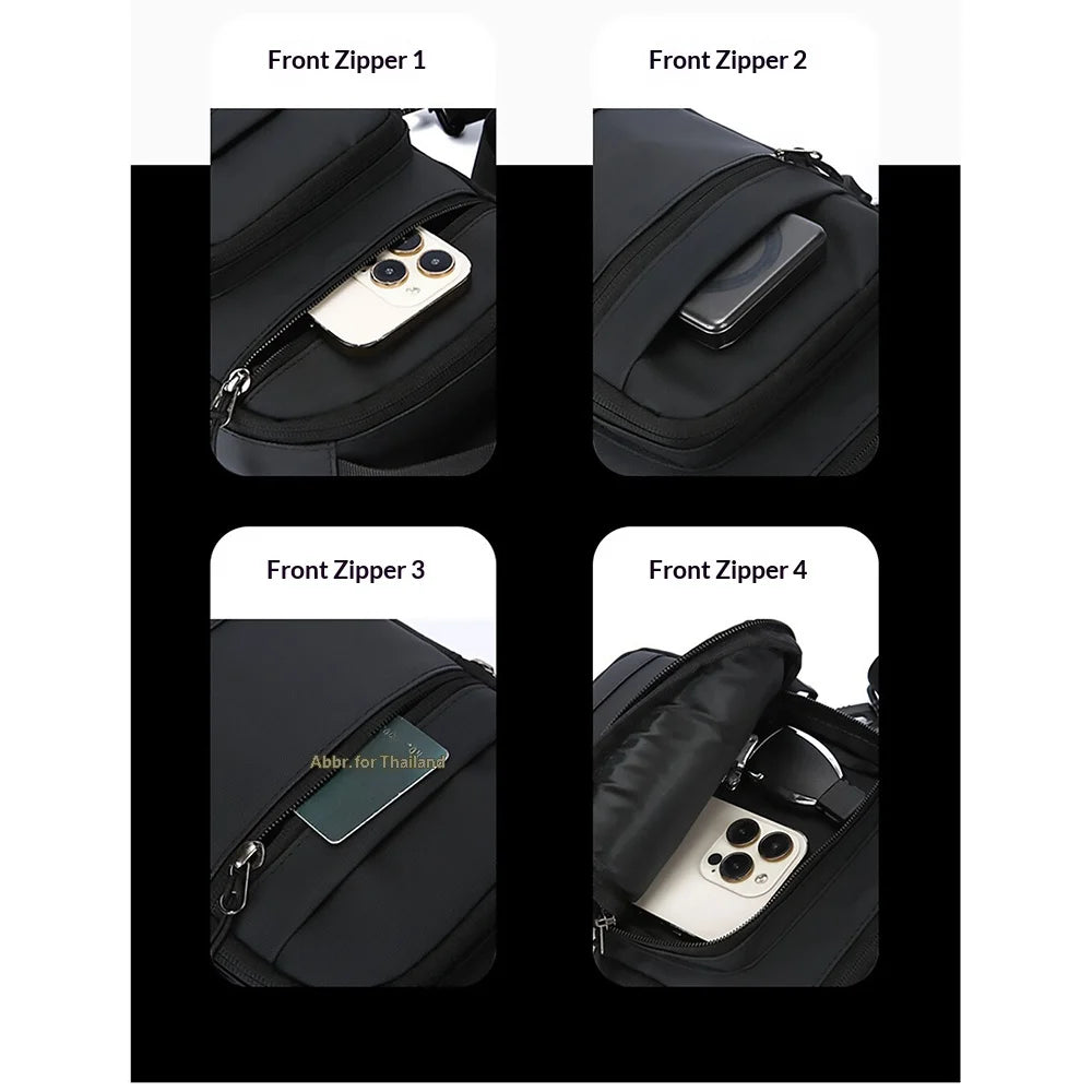 WEIXIER WDE-7 Men's Large Capacity Sling Bag Multi-functional Business Casual Crossbody Chest Bag - Black - 4