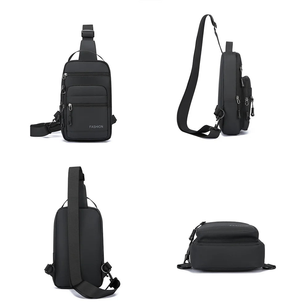 WEIXIER WDE-7 Men's Large Capacity Sling Bag Multi-functional Business Casual Crossbody Chest Bag - Black - 5