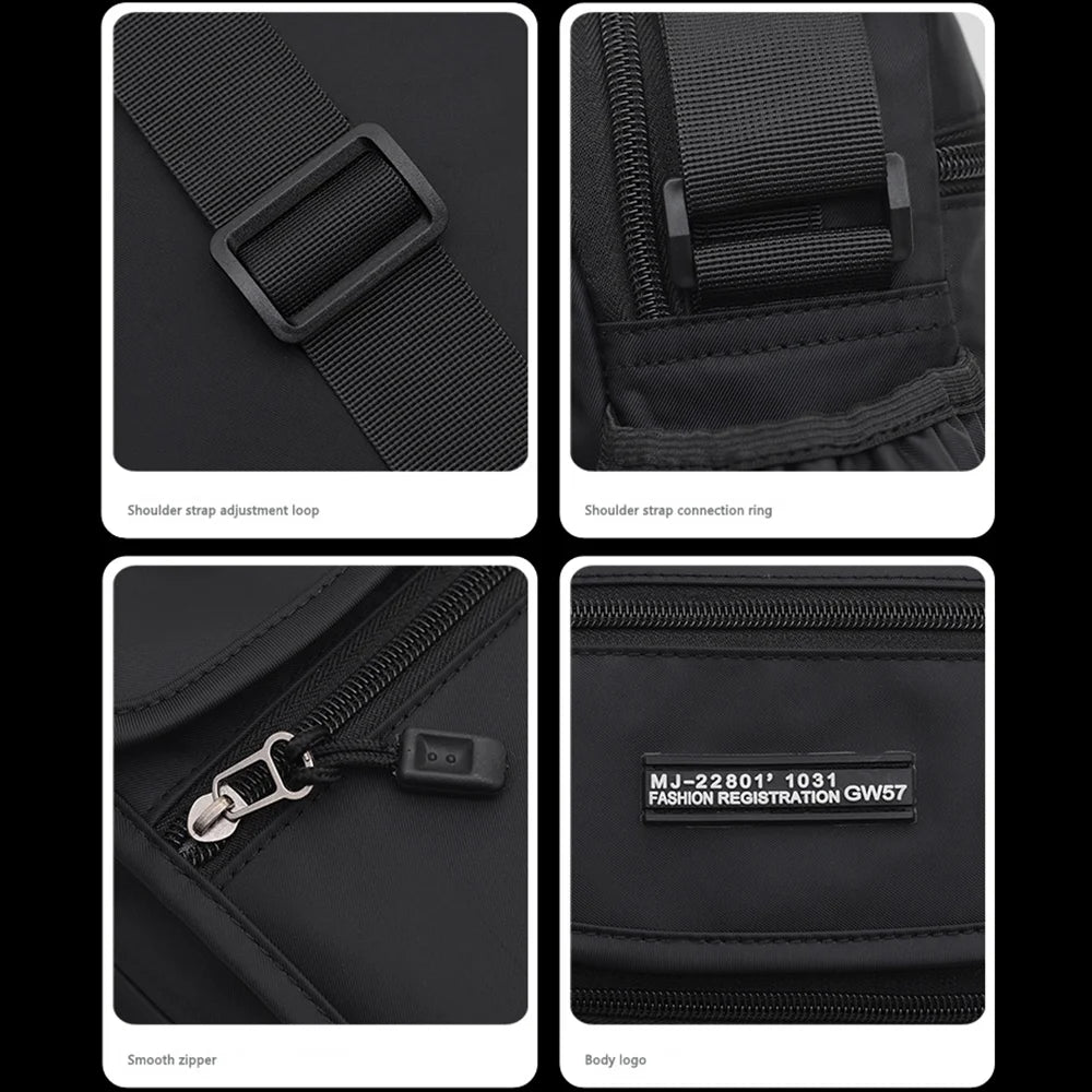 WEIXIER WD72602 Men's Shoulder Bag Nylon Waterproof Large Capacity Crossbody Handbag for Outdoor Travel - Black - 6