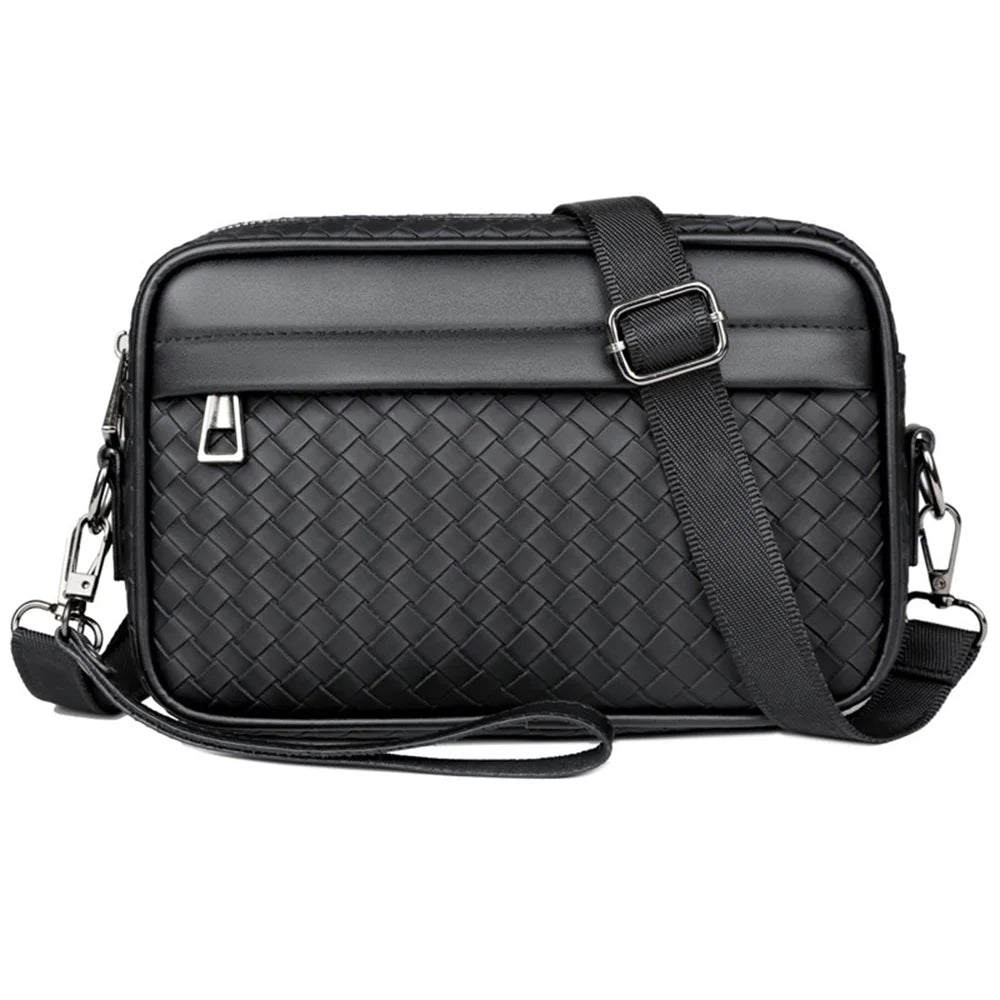 WEIXIER Men's Crossbody Bag Waterproof PU Leather Business Messenger Bag for Work Commute - Black - 1