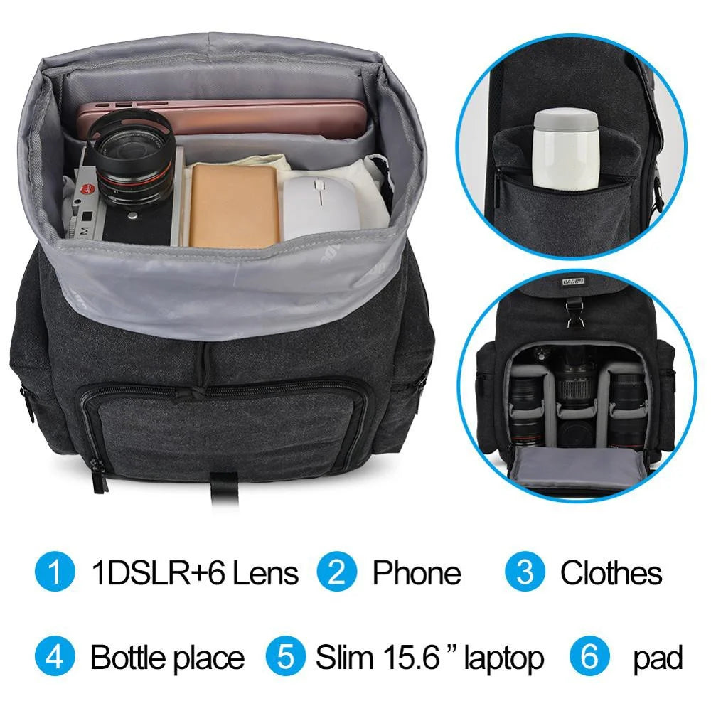 CADEN M8 for Nikon Canon Sony Large Capacity Canvas Shoulder Bag DSLR Camera Lens Tripod Backpack - 3
